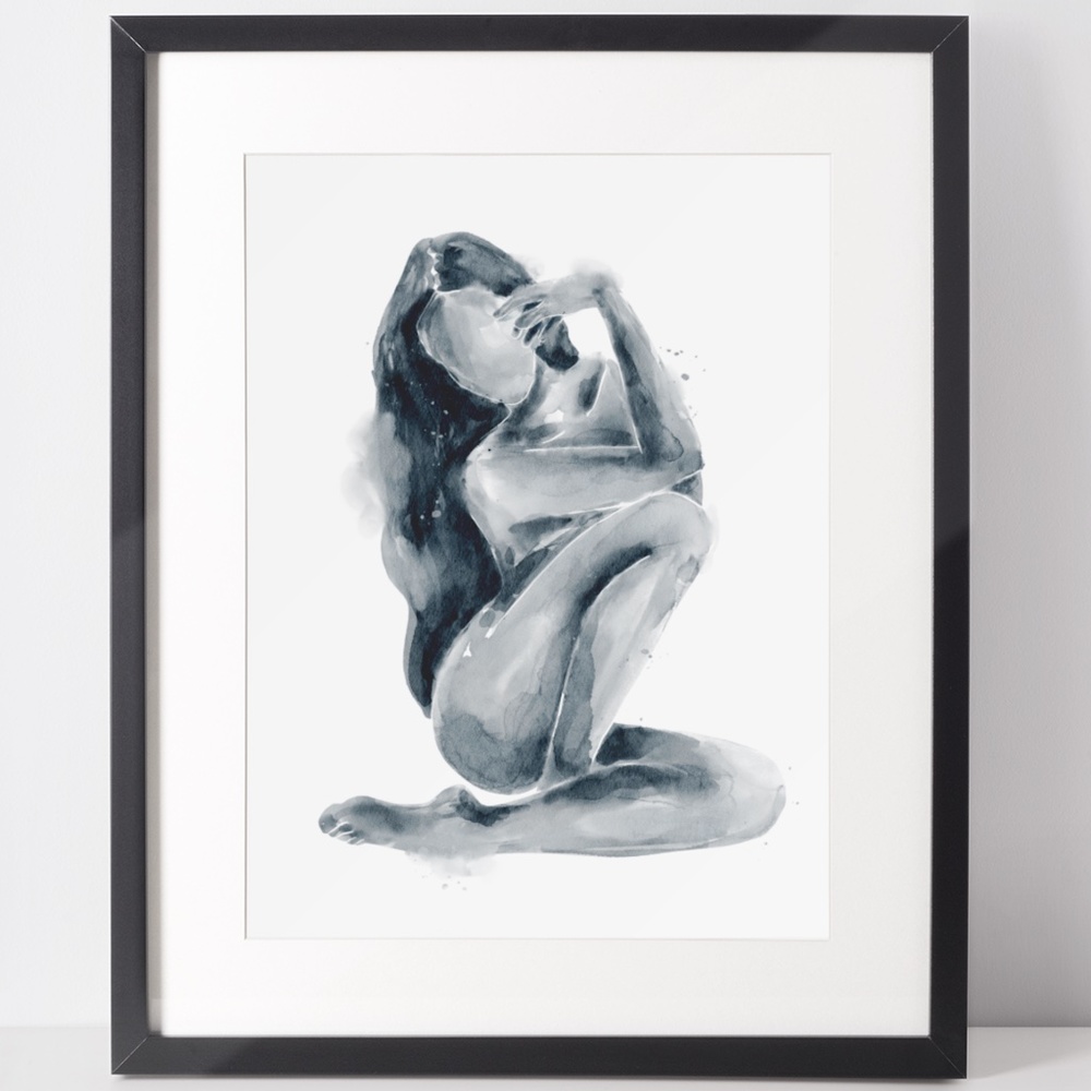 Abstract Nude Woman Watercolor Portrait  Print Poster Unframed - Picture 3 of 17